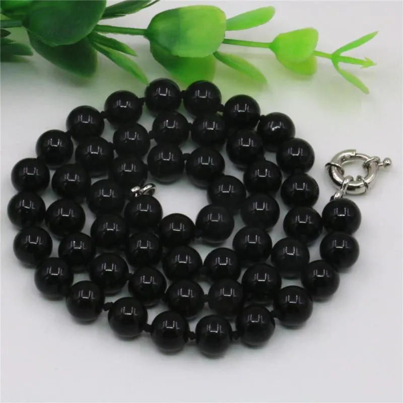 Łańcuchy Moda Naturalne czarne agaty Jades Stone 8 mm 10 mm okrągłe koraliki Forwanta Biżuteria naszyjnik