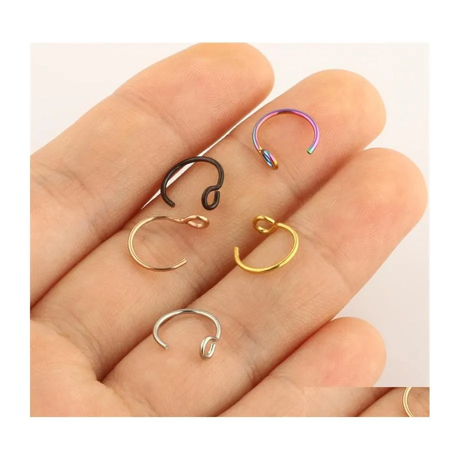 Burun Halkaları Çemberler Hoop 20 Gauge Piercing Paslanmaz Çelik Sahte Septum Piercing Kıkırdak Küpe Vücut Takı 1927 T2 Drop Dh5r2