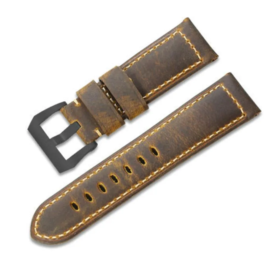 Skicka äkta kalvläder Watch Strap Armband Watch Bands Brown Watchband för Pan 22mm 24mm 26mm Erai237r