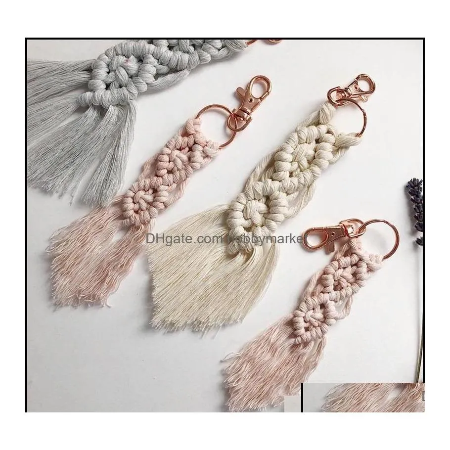 Porte-clés Bijoux Personnalisé Est Creative Irregar Gland Bohème Porte-clés Mignon Coton Corde Tissage Sac Décoration Rame Pendentif Keyc Dhsyn