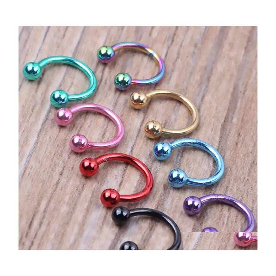 Navel Bell Button Rings Fashion Body Ring Jewelry Acciaio inossidabile Cshape Hoop Disco Naso Cartilagine Trago Piercing all'orecchio Set Accessor Dhmf6