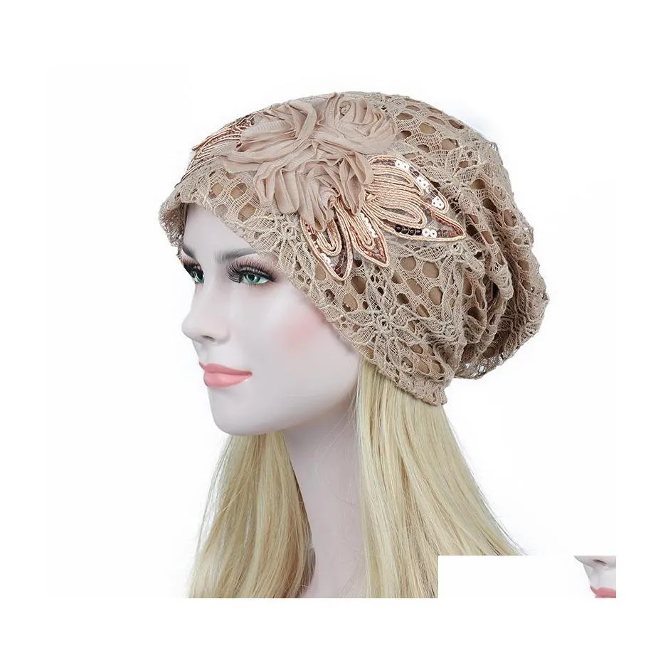 Bonnet/Crâne Casquettes Chapeau Pour Femmes Sklies Bonnets Mode Chaud Cap Unisexe Élasticité Tricot Bonnet Chapeaux Gorros Femme Dentelle Printemps Automne Otkmq