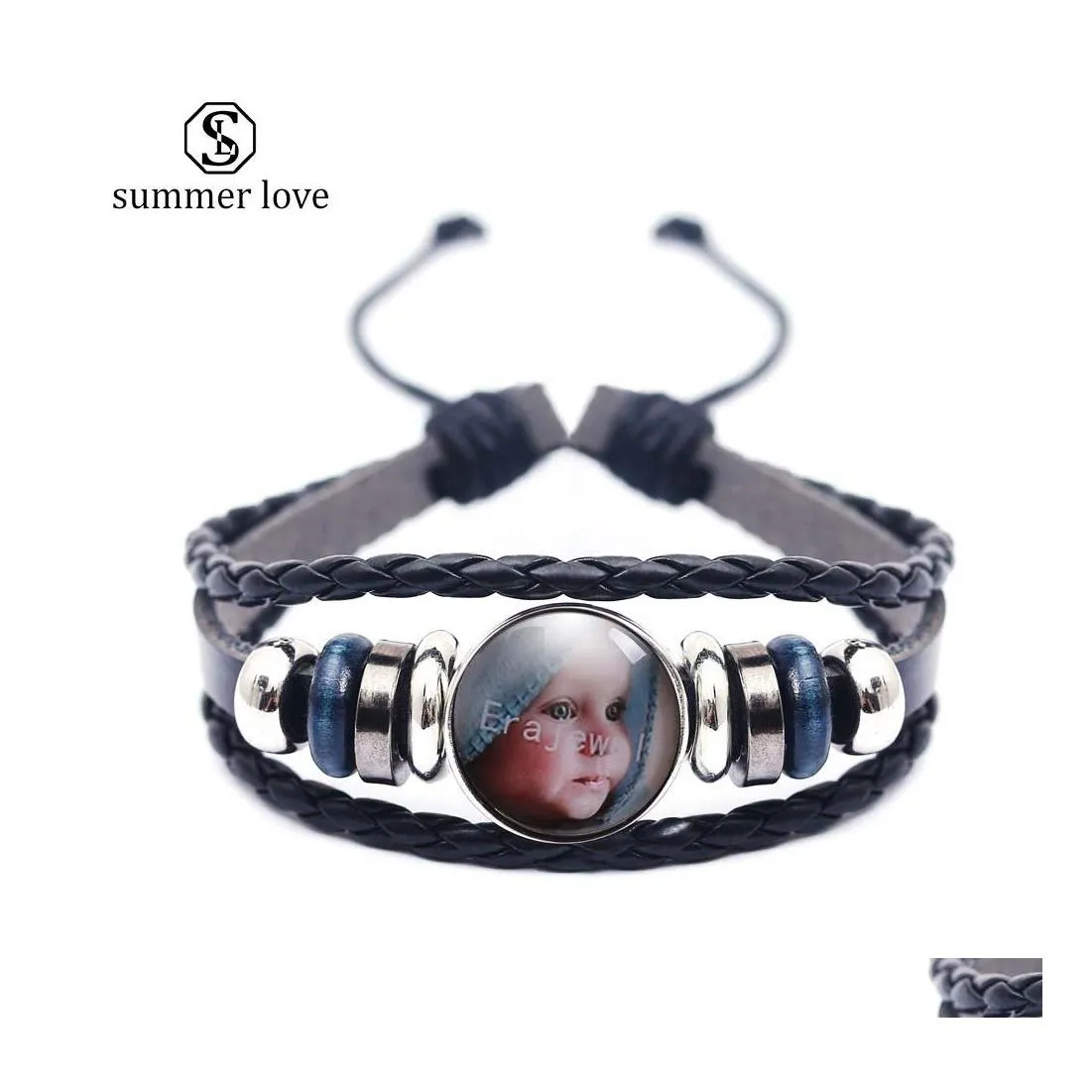 Länkkedja mode justerbar storlek 17mm söt baby glas charm mtilayer läder armband för män kvinnor handgjorda smycken gåva drop de dhobh