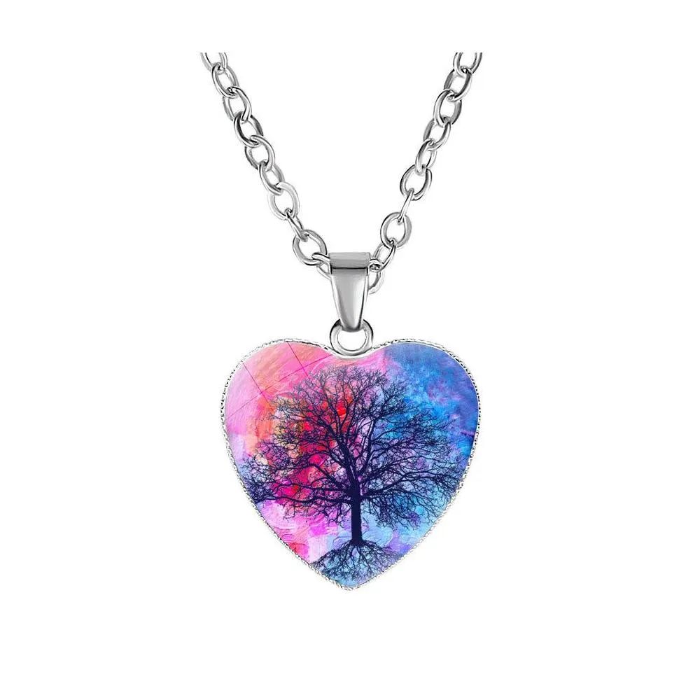 Anhänger Halsketten Baum des Lebens für Frauen Glas Cabochon Herzform Pflanze Silber Ketten Modeschmuck Geschenk Drop Lieferung Anhänger Oti2B