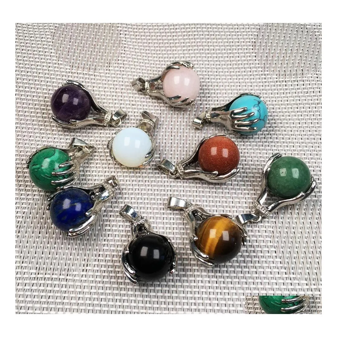 Arts et artisanat Pierre naturelle Tigers Eye Rose Quartz Opal Ball Palm Charms Pendentifs Collier DIY Fabrication de bijoux Drop Livraison Accueil Ga Dhcpo