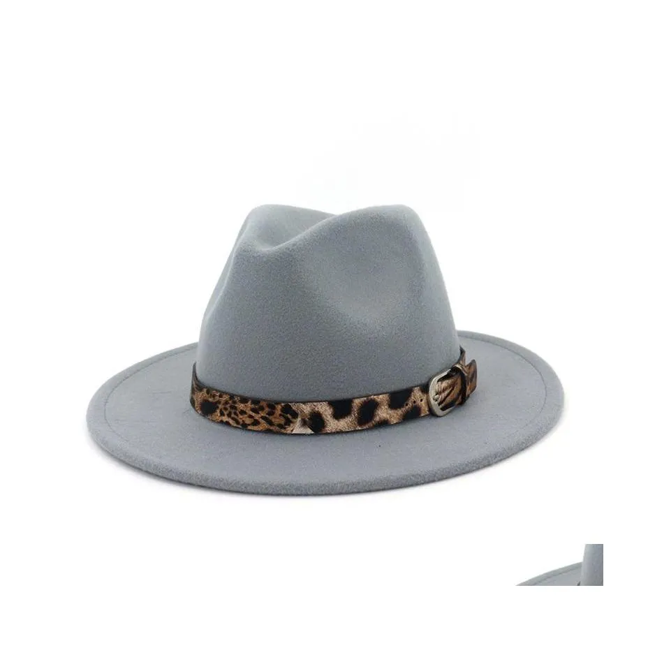 Wide Brim Hats Fashion Trend Women Ladies Wool Felt Fe Hat Leopard Print Panama Casual Formal Party Winter 3449 Q2 Drop Delivery Acc Dhi8O