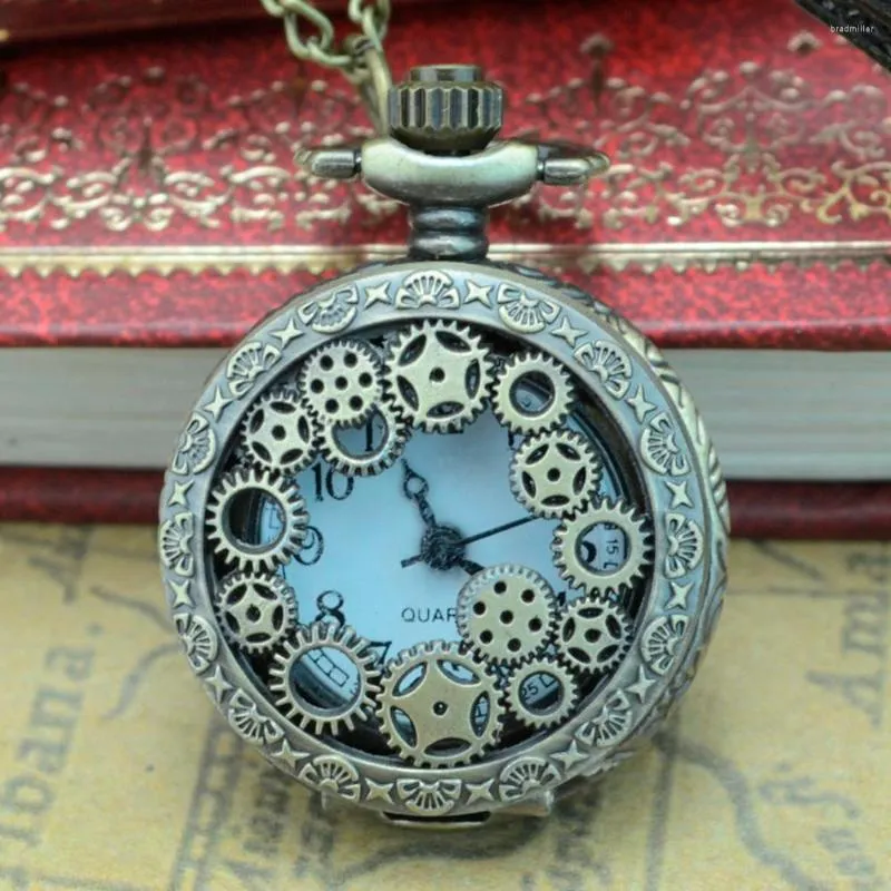 Pocket Watches Vintage Classical Nature Bronze Design Quartz Bekijk analoge hanger ketting