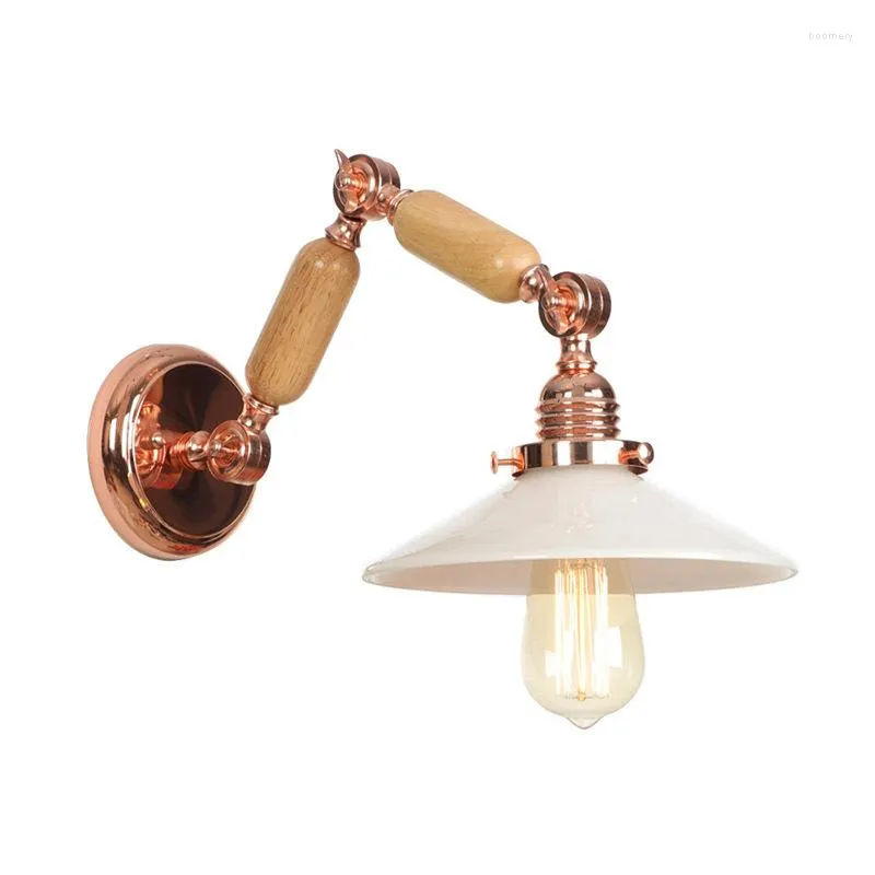 Wall Lamp Nordic Postmodern Led Lighting Bedside Adjustable Metal Wood Long Arm Light Fixture Golden Mirror Vintage