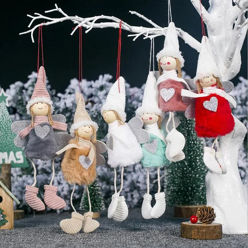 Décorations de Noël Arbre Mignon Ange Poupée Fille Ski Pendentif En Bois Navidad Année Ornements Cadeau De Noël Pour Les Enfants