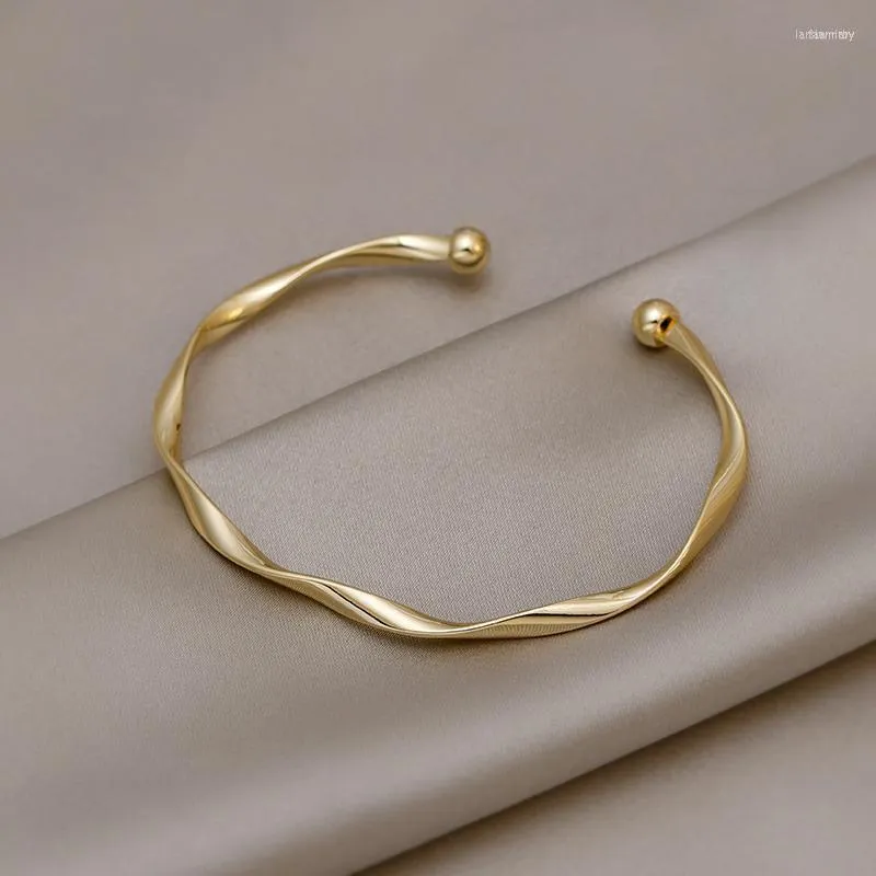 Bangle Korea Design Fashion Jewelry Simple Twisted Metal Copper Open Bracelet Elegant Women's Daily AccessoryBangle Lars22 Fawn22