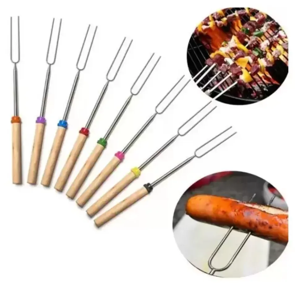 Outils de barbecue en acier inoxydable bâtons de torréfaction de guimauve prolongeant le rôtissoire télescopique cuisson/cuisson/barbecue ss0124