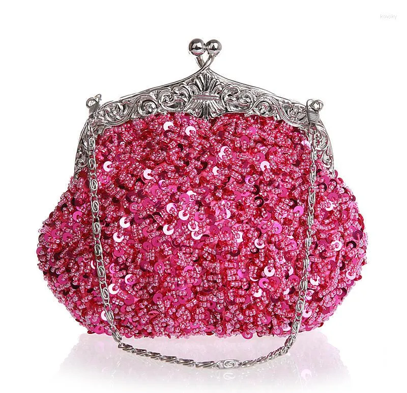 Sacs de soirée de haute qualité rose dames perlées paillettes sac de mariage pochette sac à main mariée fête sac à main Mini maquillage Bolso 03162-N