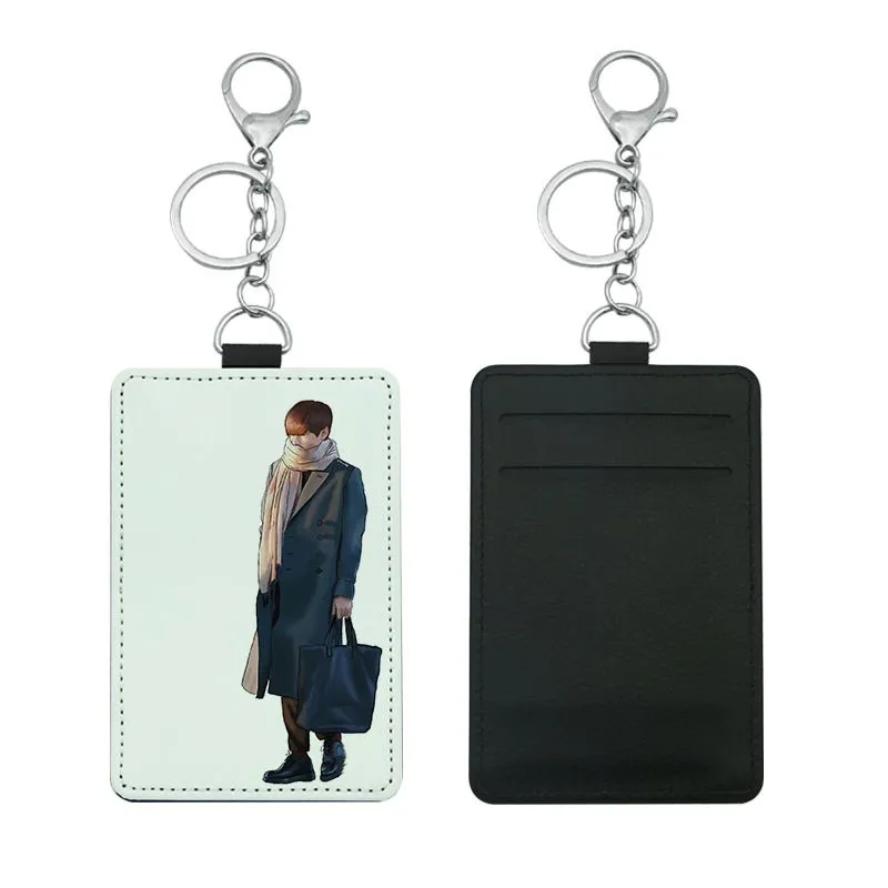 Sublimation Blank Card Cover with Pendants Keychain PU Leather Hot Transfer Single-sided Printing Card Holder Z11