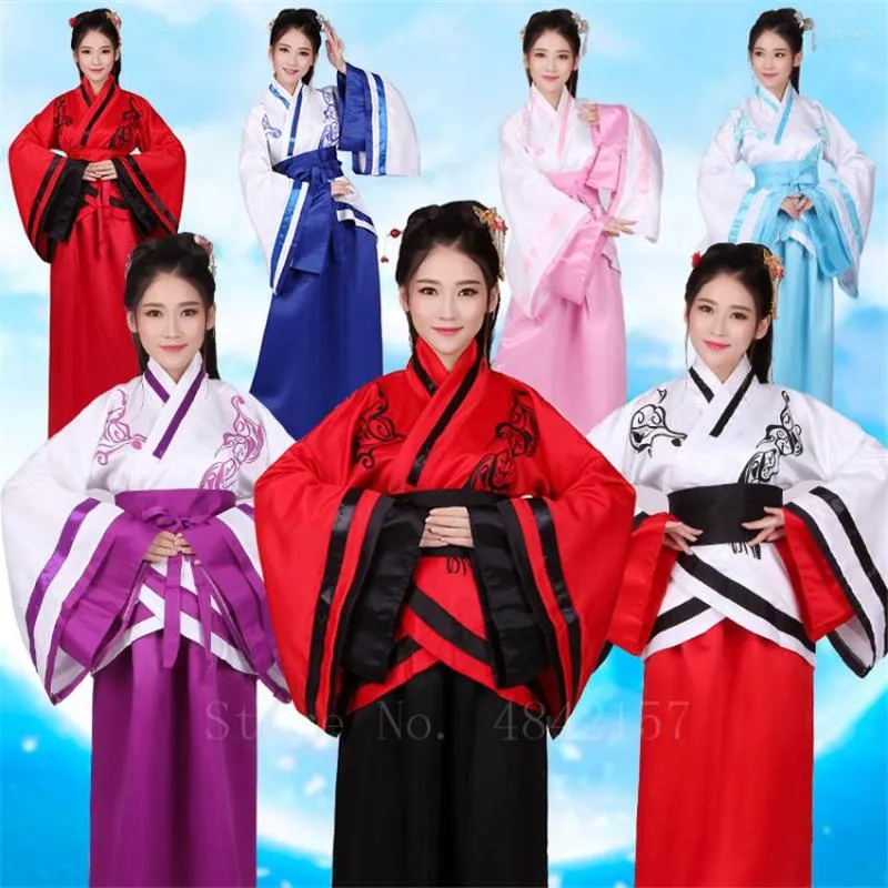 Sahne Giyim Antik Çin Kostüm Kadın Geleneksel Hanfu Halk Dans Performans Elbisesi Retro Yıl Doğu Baskı Seti