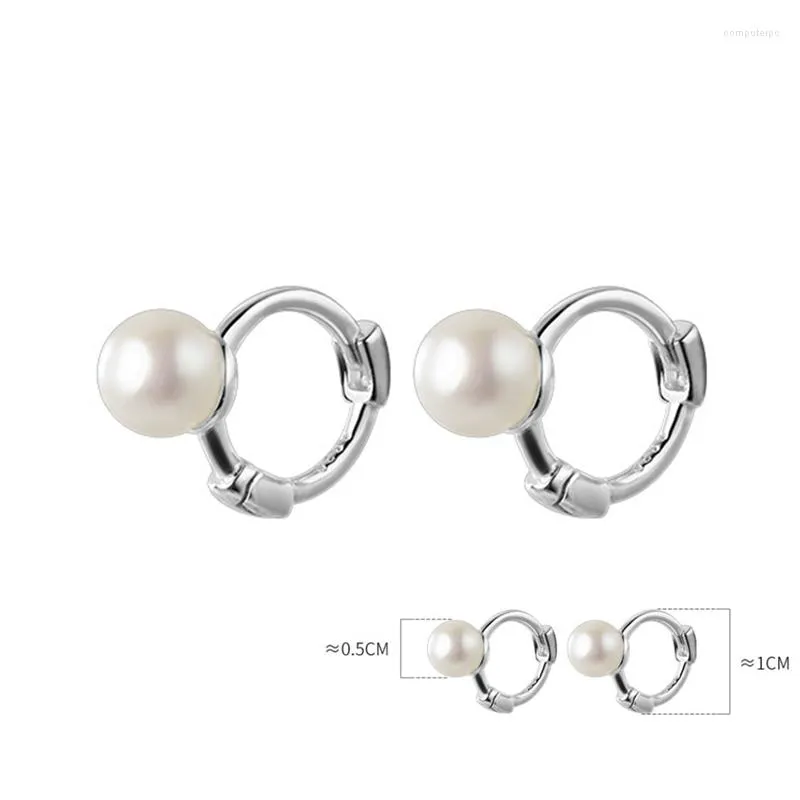 Hoopörhängen 925 Sterling Silver 5mm Pearl Charm smycken Fina för kvinnliga gåvor Små örhänge Tillbehör Bijoux