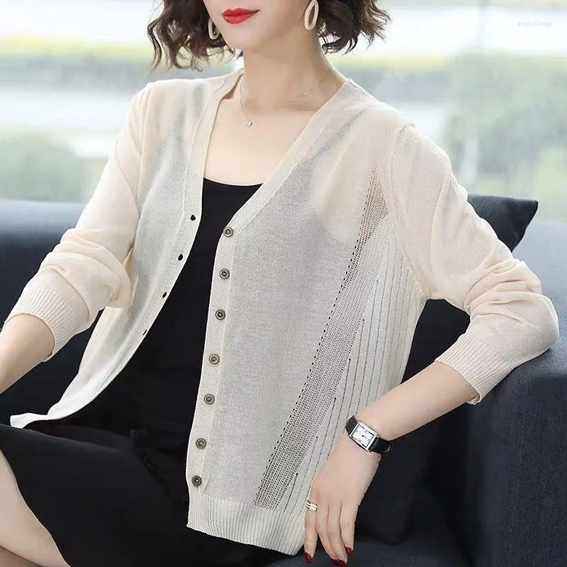 Women's Knits Spring Autumn Summer Cardigan Women V-Neck Knitted Sweater Shawl Outerwear Female Cardigans Thin Jacket Coat Ladies Tops