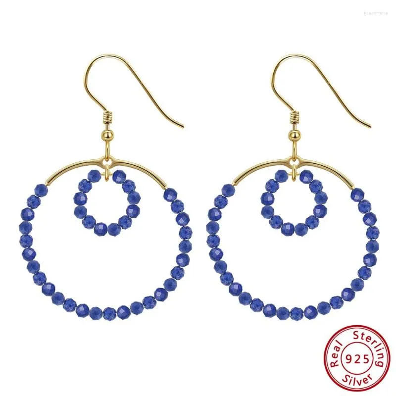 Hoop Earrings ORSA JEWELS Genuine Lapis Lazuli Faceted Gemstone Earings Trendy 925 Sterling Silver For Women Party Jewelry GME15