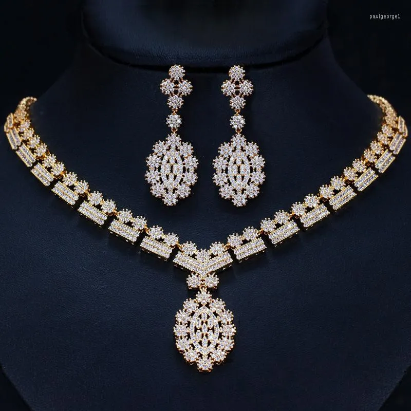 Ensemble de boucles d'oreilles et collier, 4 Options de styles, cristal blanc, Zircon, or Rose, bijoux d'oreille, pendentif, M02-T2