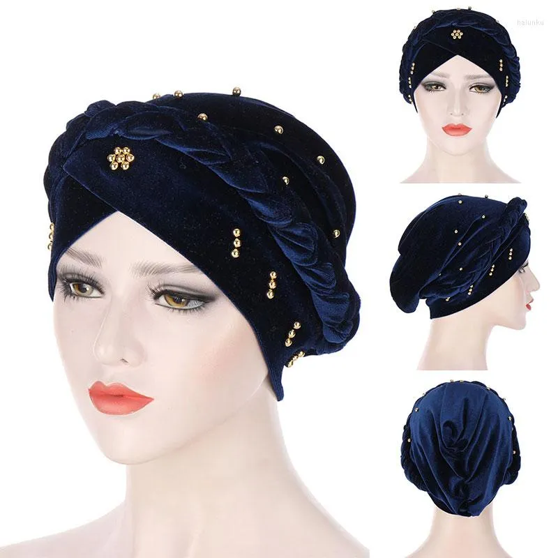 Ubranie etniczne Indie muzułmańskie kobiety hijab hat rak chemo czapka warkocz koraliki turban head chusta islamska głowa owinięta dama czapka masa włosów