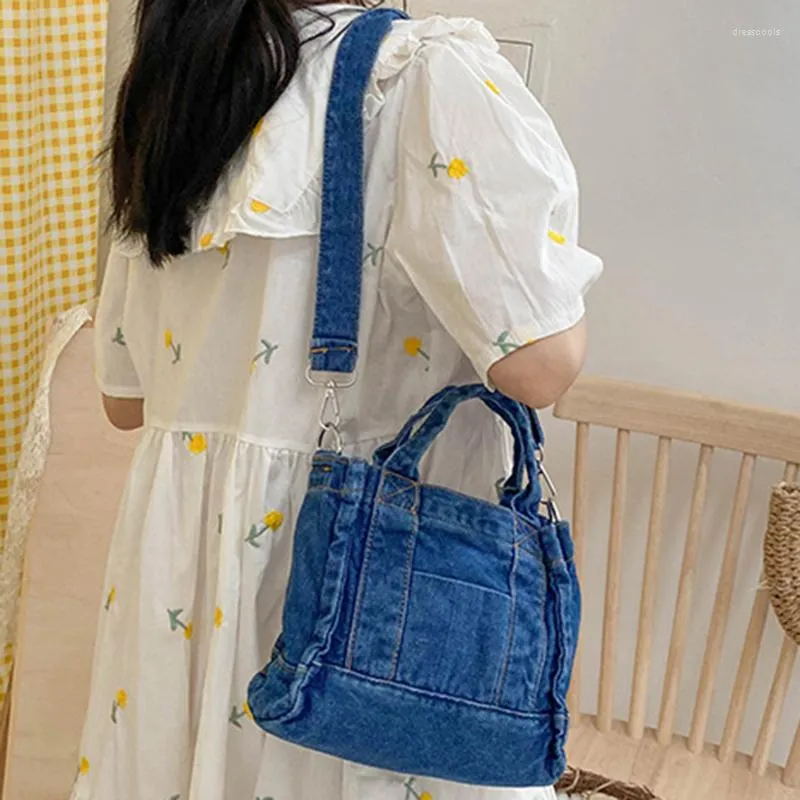 Sacs de soirée toile Femme Femme Petite sac d'épaule Fille Blue Tissu Sac à main Petit fourre-tout décontracté Détalable Solte à fermeture éclair Lady Purse