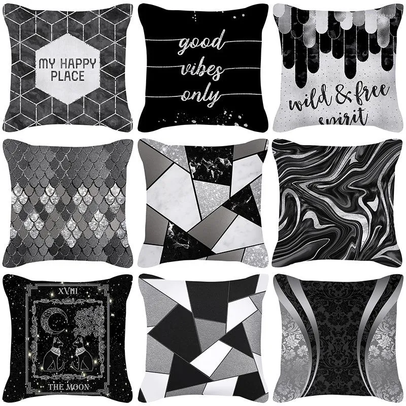 Pillow Polyester Geometric Pattern Cases Fashion Beauty Black White Gray Square High Quality Cover 45 45cm