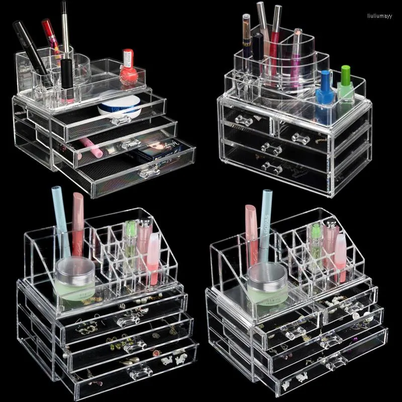 Boîtes de rangement 5 Styles Transparent En Plastique Maison Tiroir Bureau Boîte De Bureau Organisateur Effacer Acrylique Maquillage Maquillage Organisateur Pour Cosmétique