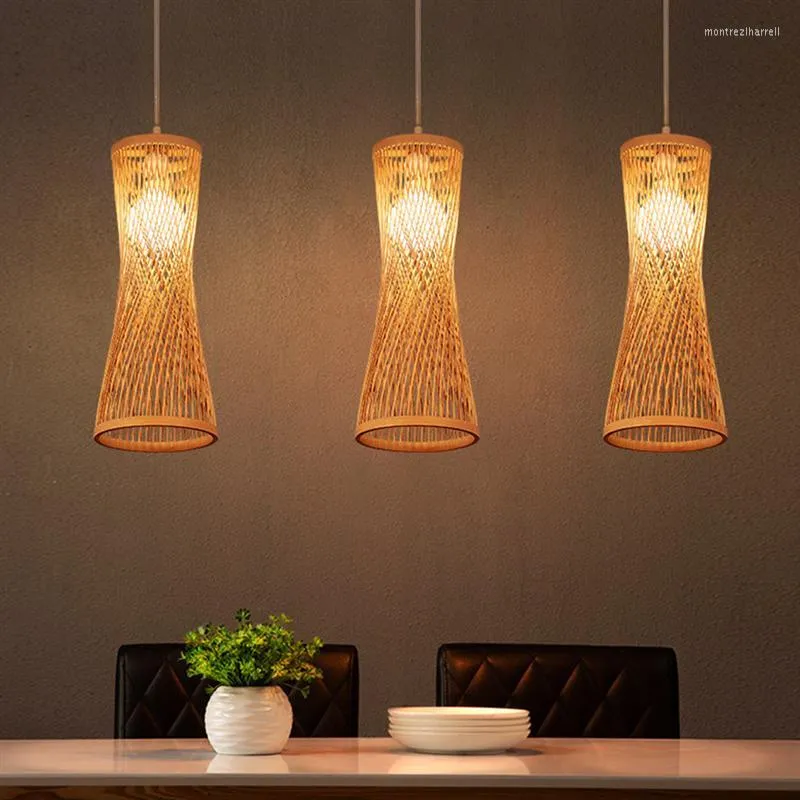 Lampes suspendues Lustre en bambou japonais Style chinois Rotin tissé suspendu plafonnier pour la maison café bar décorer restaurant