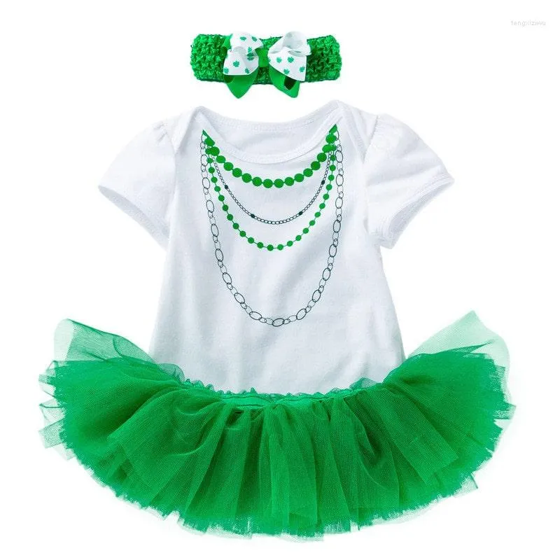 Flicka klänningar baby St. Patricks dag flickor outfit född tutu kjol klänning set shamrocks grön tyll