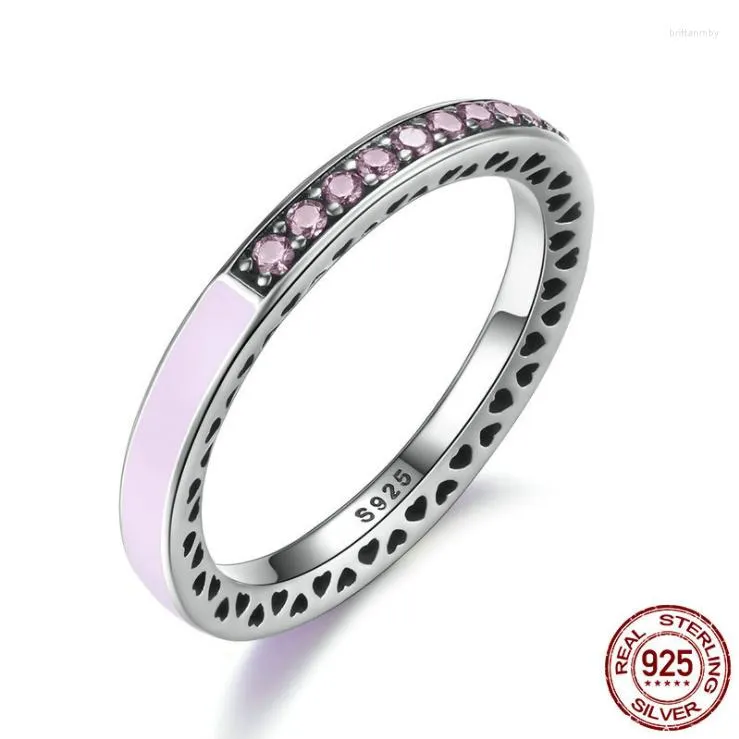 Anéis de casamento 2023 Europa Radiant Hearts 3Colors Crystal esmalte jóias do anel CLE CLET CZ