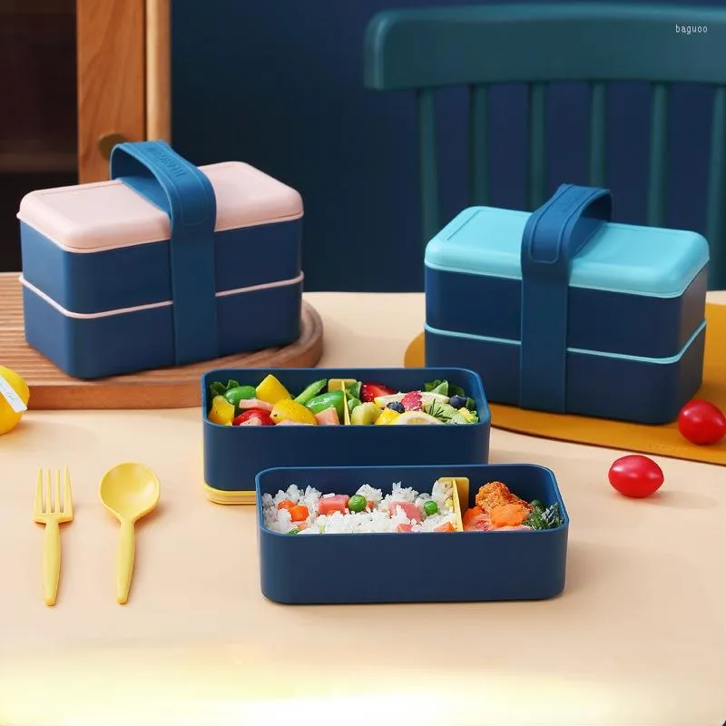 Ensembles de vaisselle 720ML Boîte à lunch pour les enfants Employé de bureau scolaire Micro-ondes Bento en plastique avec compartiments mobiles Salade Conteneur de fruits