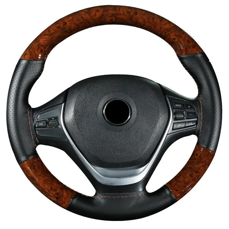 Couvre-volant 38cm Couverture de motif en bois Universal Tressage Cuir Style de sport de voiture pour