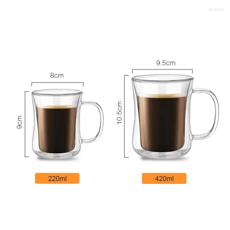 Wine Glasses Heat Resistant Transparent Double Wall Glass Coffee/Tea Cups And Mugs Travel With Handle Drinking S GRSA889