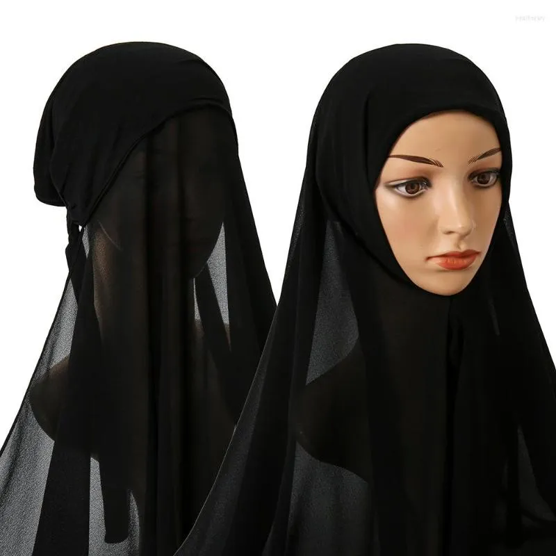 Abbigliamento etnico JTVOVO 2023 Hijab istantaneo in tinta unita con cinturino in chiffon Cappuccio comodo e veloce da indossare Cappello turbante con velo sottile da donna