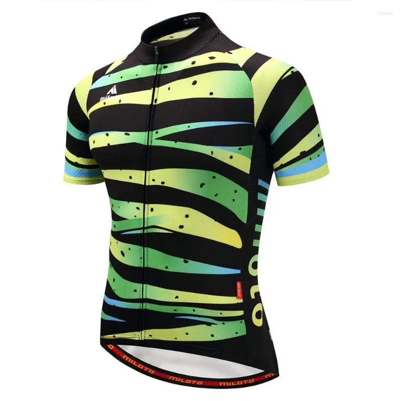 Jackets de corrida Strip Green Cycling Jersey Clothing Summer Sport Bike Tops Use mangas curtas