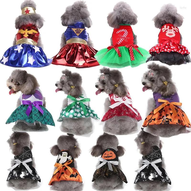 Köpek giyim Noel kıyafetleri elk baskılı kedi elbiseleri küçük evcil hayvan kostümü için cadılar bayramı prenses karikatür