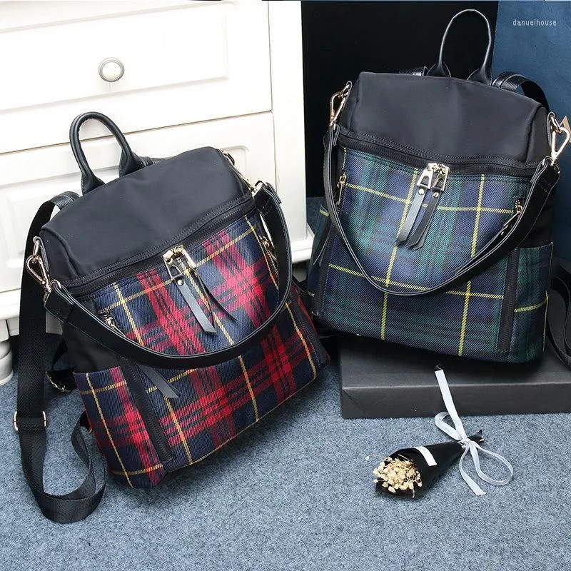 School Bags Women Plaid Nylon Female Travel Daypack Laptop Backpack Book Schoolbags Feminina Casual Rucksack Bag Waterproof