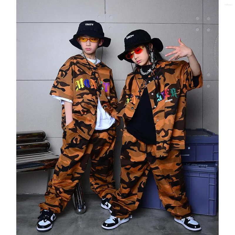 Stage Wear Jaune Camouflage Costume Enfants Hip-Hop Street Dance Costumes Garçons Filles Festival Hip Hop Danse Tenues Jazz DQS9360