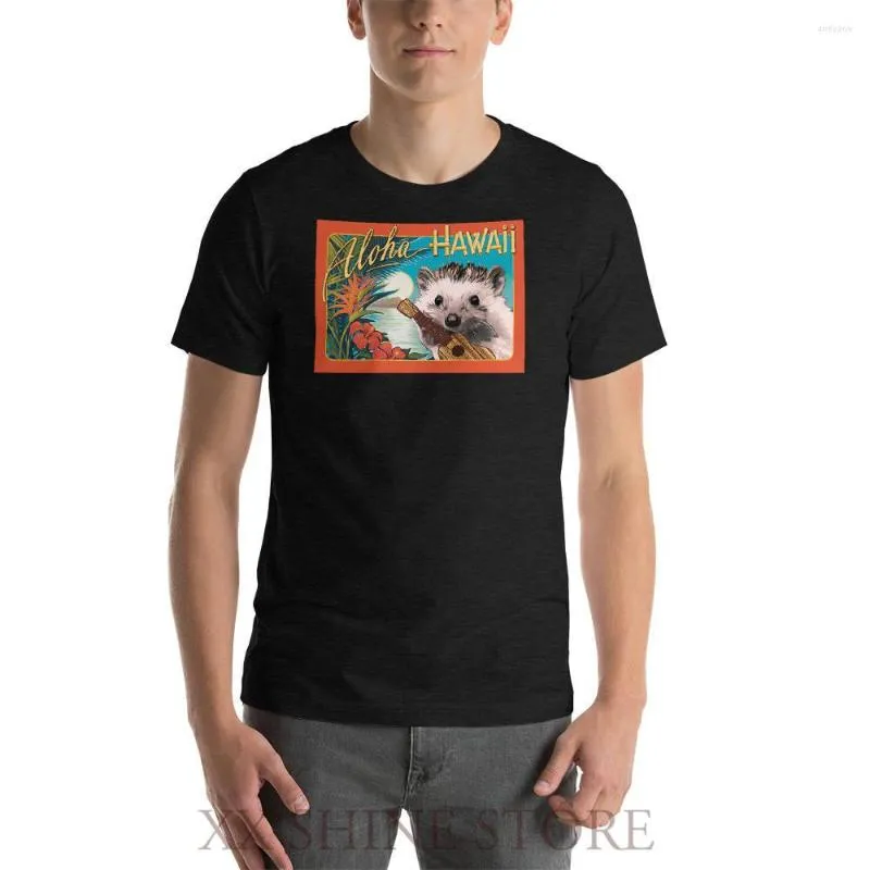 Camisetas masculinas ukulele tocando hedgehog Camisa engraçada aloha uke camiseta fofa mens ou mulher