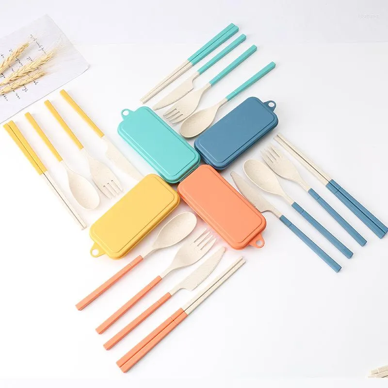 Conjuntos de utensílios de jantar colher picos de palha de trigo de trigo de tabela de tabela de tabela de tabela de compasso de faca kit de kit de cozinha portátil