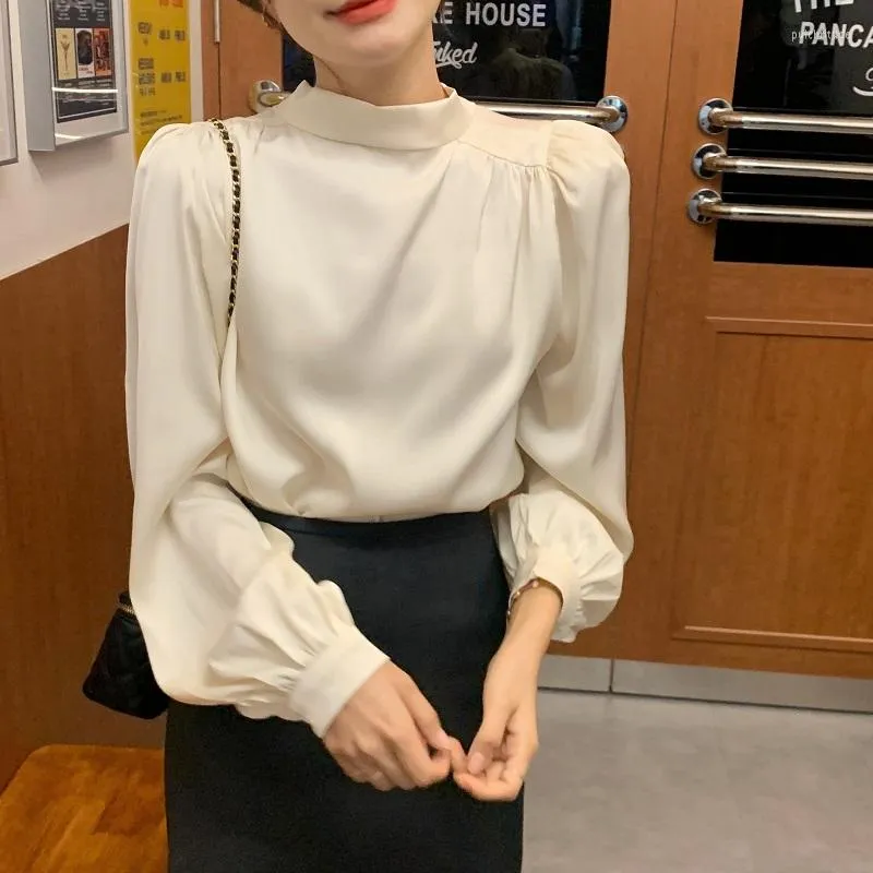 Women's Blouses OL Elegant Loose Shirt Women 2023 Double Wear Fashion Puff Sleeve Lace-up Collar Tops Bottoming Shirts