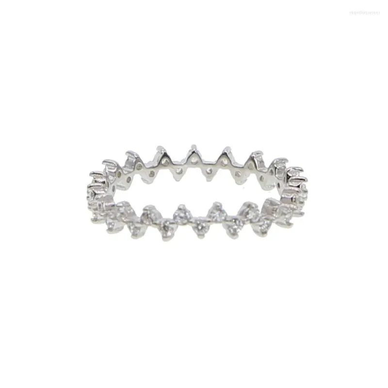 Anillos de racimo Tamaño 6 7 CZ 925 Sterling Silver Compromiso Eternidad Banda Encantadora Encantadora Moda Chica Mujeres Anillo de dedo