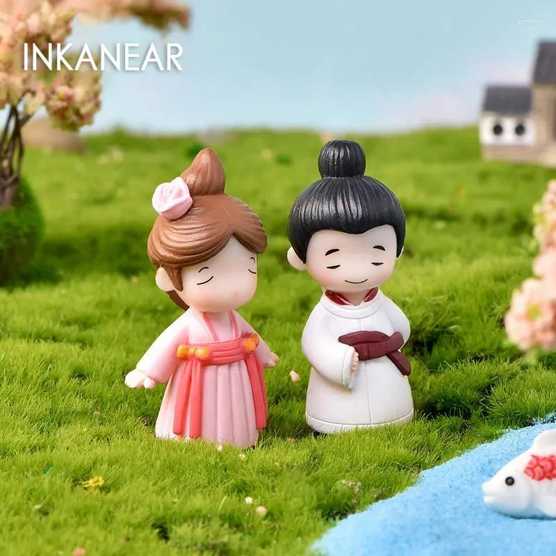Декоративные фигурки Inkanear Mini Dolls Lover People моделируют китайский стиль микро -сказочный кукольный домик, украшения.