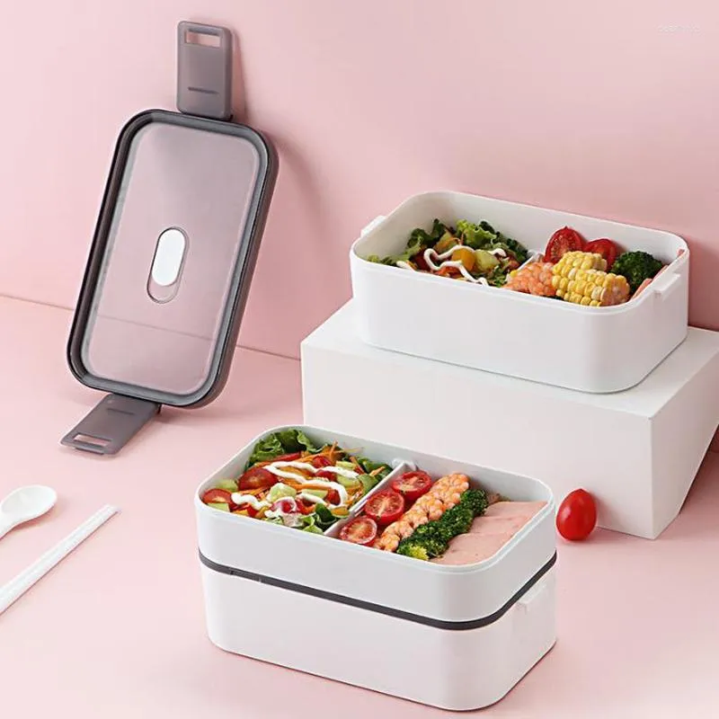 Dijkartikelen Sets Plastic Student Office Lunch Box Dubbele laag magnetron Verwarmde opslagcontainer