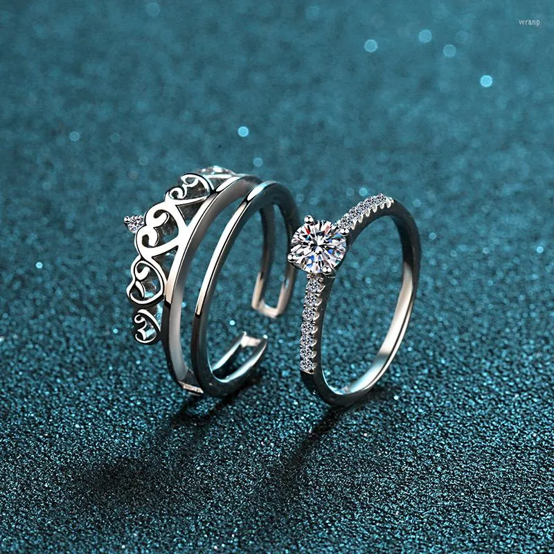 Cluster-Ringe IOGOU D Farbe Moissanit Brautring Set 925 Sterling Silber 0,5 herzförmige Krone für Frauen Verlobung Feinschmuck
