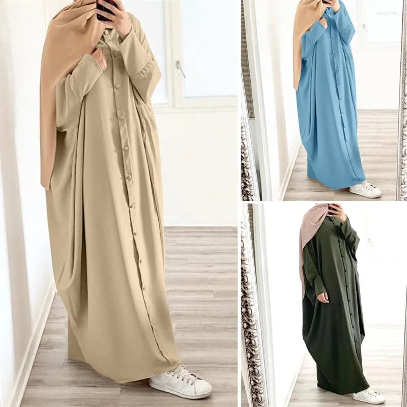 Ethnische Kleidung Dubai Kaftan Muslimische Frauen Abaya Islamisch Türkisch Ramadan Maxi Robe Kleid Naher Osten Knöpfe Langes Kleid Ärmelkleider Kaftan