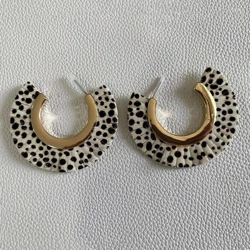 Boucles d'oreilles créoles UJBOX en cuir, poils de cheval, Grain de lait, léopard pour femmes, alliage métallique, accessoires de bijoux de fête de mariage, vente en gros en vrac