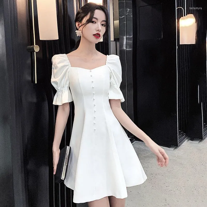 Ethnic Clothing Sweet White Short Evening Dress Daily Satin Square Collar Zipper Prom Multiple Colour Gown Qipao