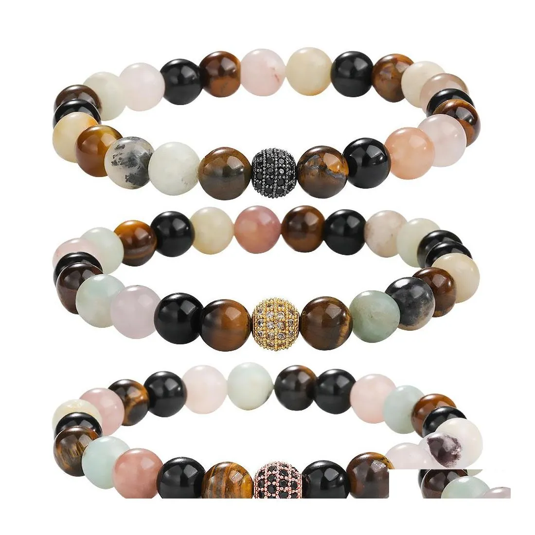 Link Chain 8mm Tiger Eye Agate Pärlor armband för kvinnor flickor Elastisk justerbar kopparinlagd Micro Zircon Lucky Jewerly Gift Drop DhdyT