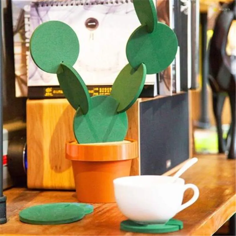 Table Mats Novelty 6PCS Mat For Cup Flower Cactus Shaped Drinks Coasters Holder Heat-resistant Nonslip Pads