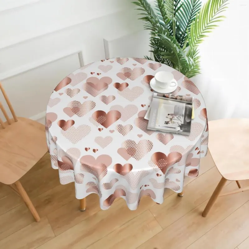 Table Cloth Valentine Day Round Tablecloth Love Heart Cover With Waterproof Wrinkle Resistant For Home Kitchen Outdoor